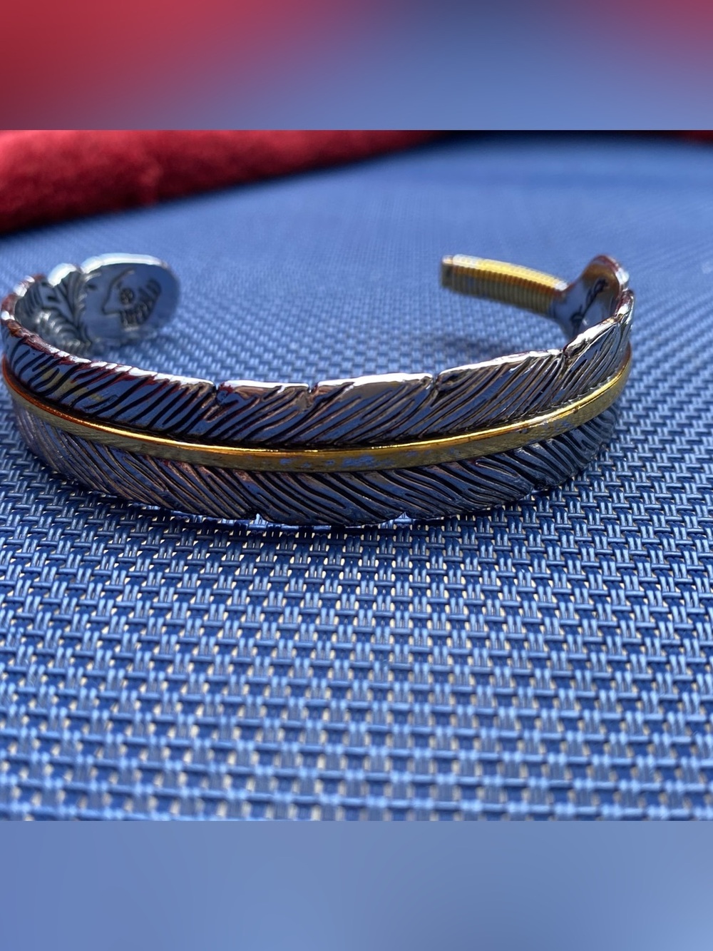 Men's Two-Tone Feather Cuff Bracelet - Silver & Gold